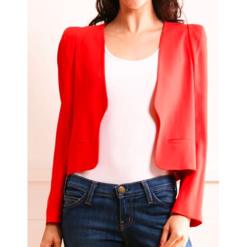 Cropped Red Blazer with Shoulder Pads